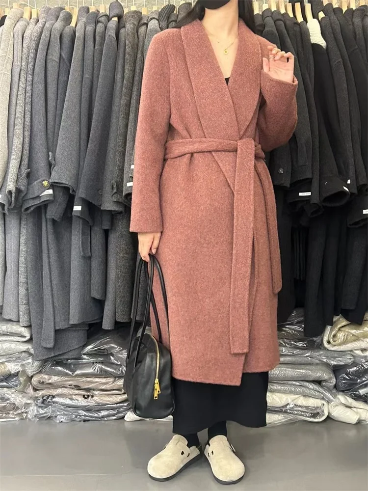 Осень-зима 2024 супер популярная нежная цветная шерстяная куртка средней длины на