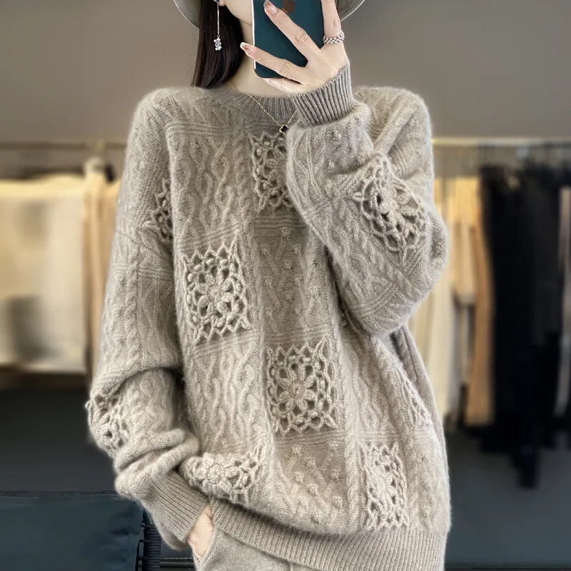 Три пяти игольных тяжелых утолщенных полых вязаных крючком свитер строгий выбор