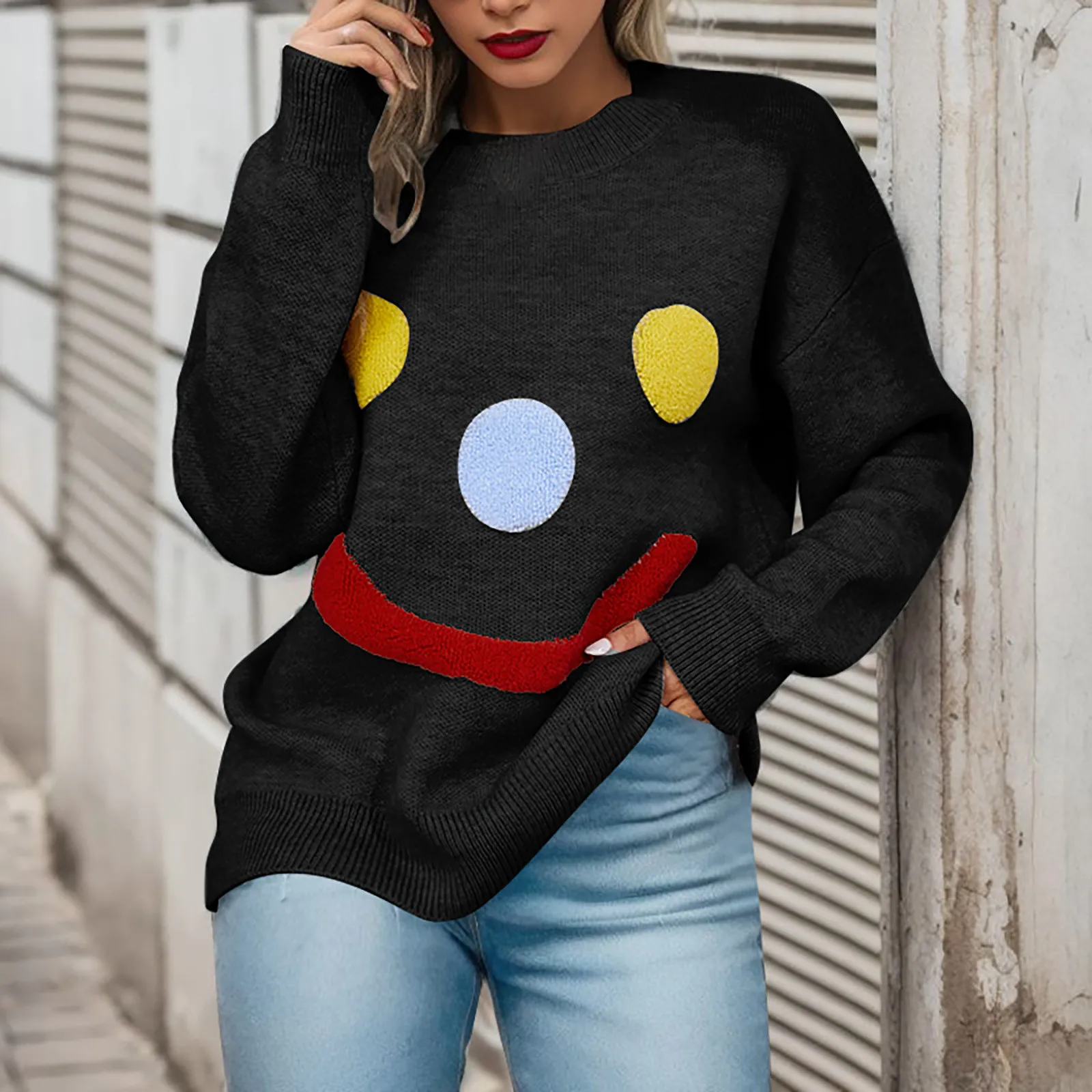 

Autumn Winter Pullovers Sweater Women'S Casual Daily Pullover Round Neck Drop Shoulder Femme Long Sleeve Knit Soft Sweater Top