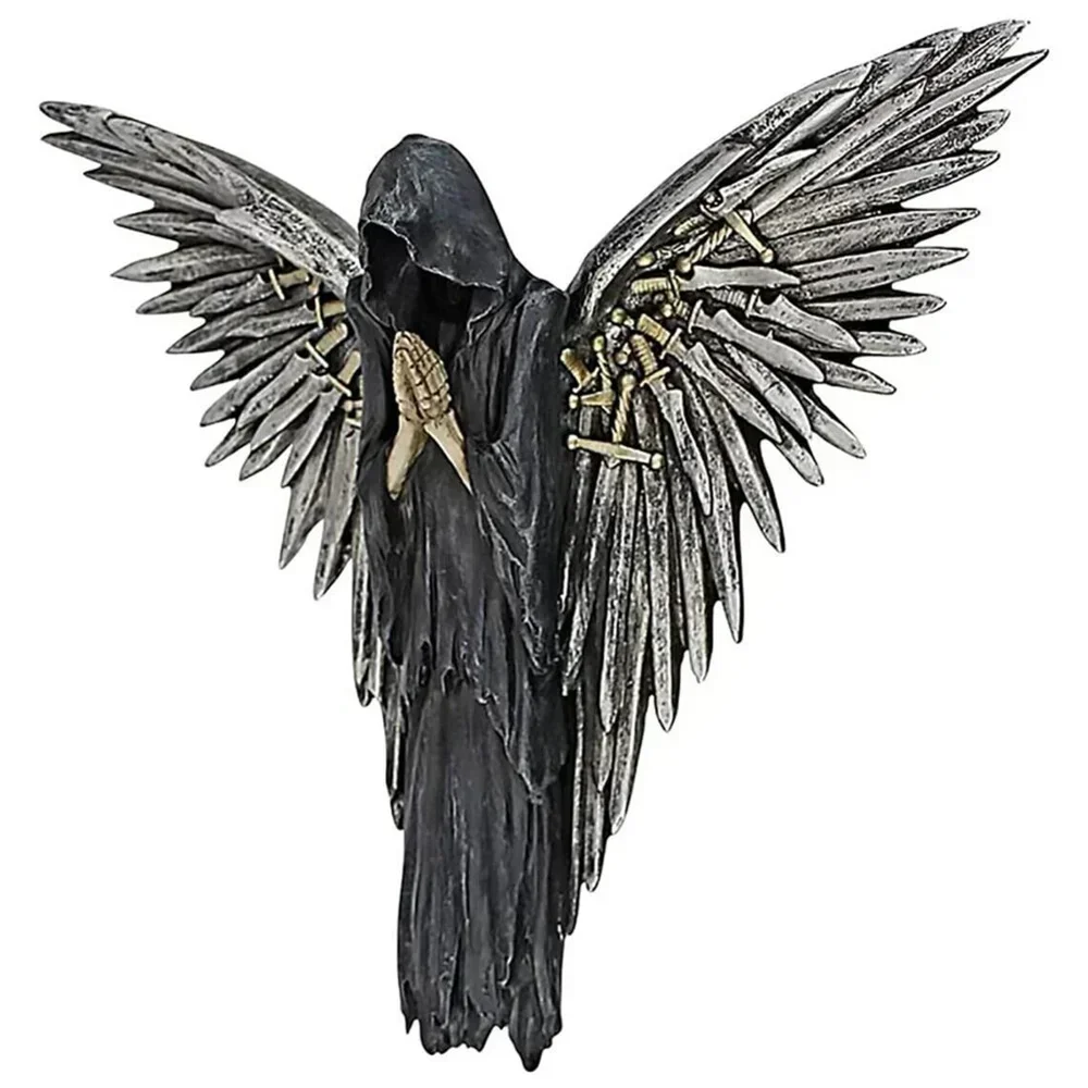 Фото Статуя смерти Soul Seizing Fallen Angel Undead Череп Серп Жнец Скульптура Ремесла Темные ритуальные украшения Черный халат Статуэтка Бога №2
