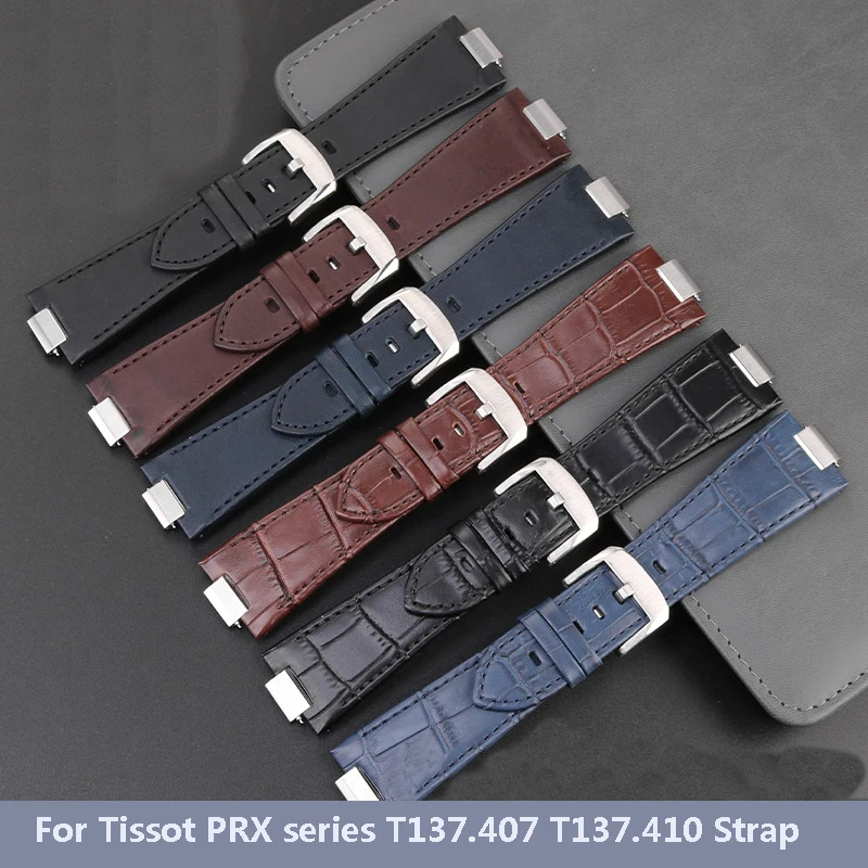 

Выпуклый ремешок из натуральной кожи для часов 1853 Tissot PRX Series T137.407 T137.410, мужской браслет, браслет на запястье 26x12 мм