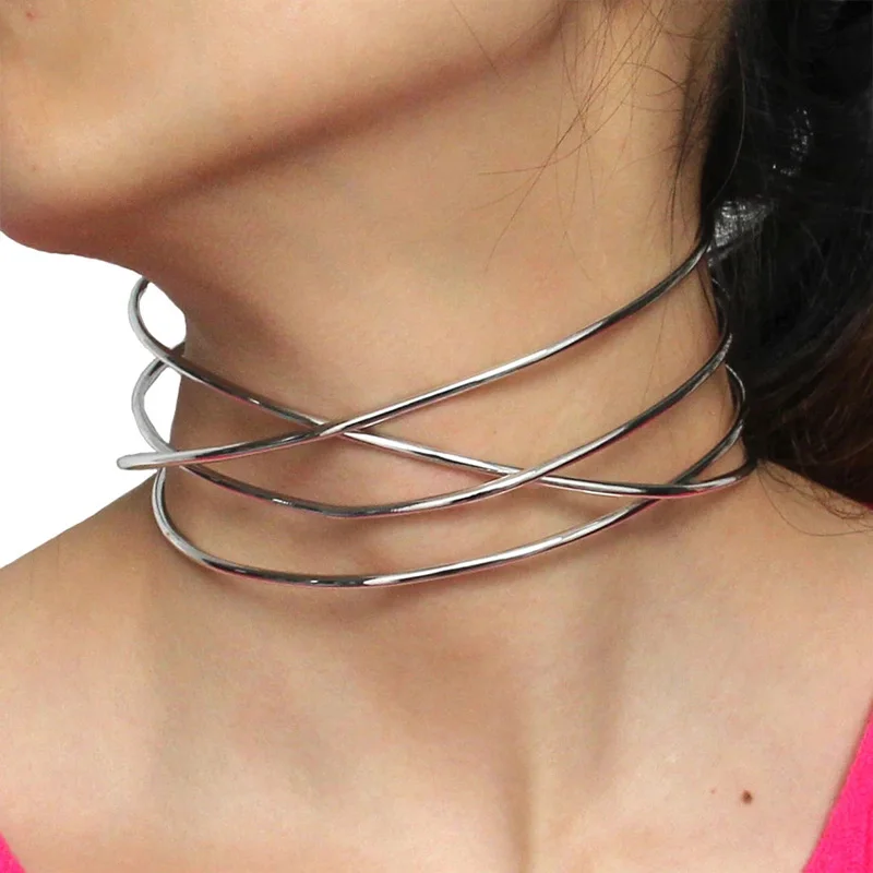 

2022 New Punk Choker Necklace for Women Fashion Geometric Collar Torques Choker Alloy Hip Hop Plated Gold Silver Colour Jewelry