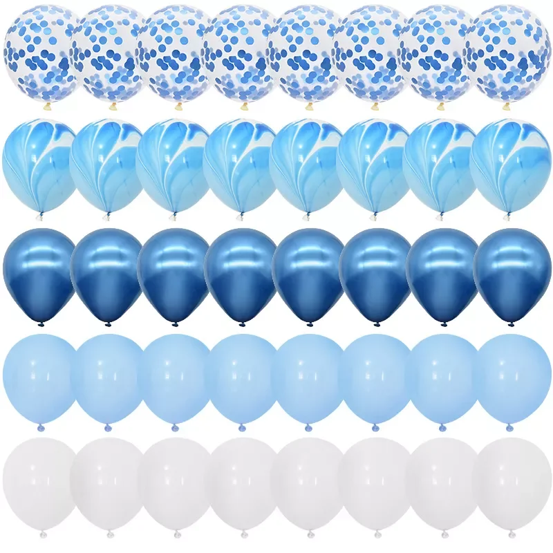 

40Pcs Blue Balloons Set Agate Marble Metallic Confetti Balloon for Kids Birthday Party Baby Shower Graduation Decoration Wedding