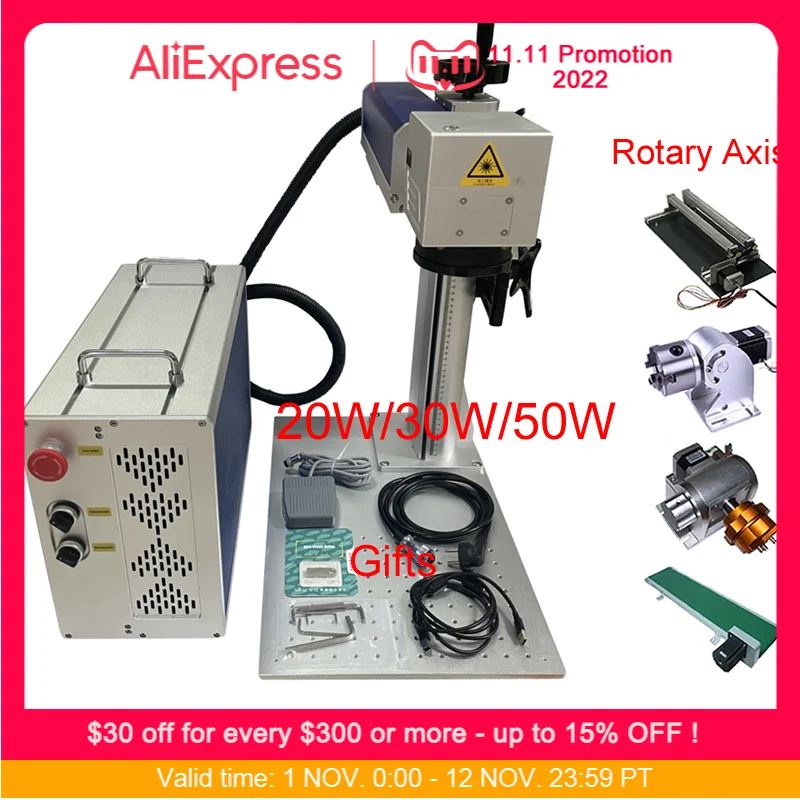 

MAX 30W 50W Raycus Fiber Laser Marking Machine Metal Steel Gold Silver Engraving Cutting with 200mm Lens