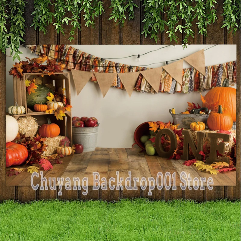 Pumpkins Flags Banner Newborn Baby 1st Birthday Photo Background Cake Smash First Communion Kids Backdrops Photography Props