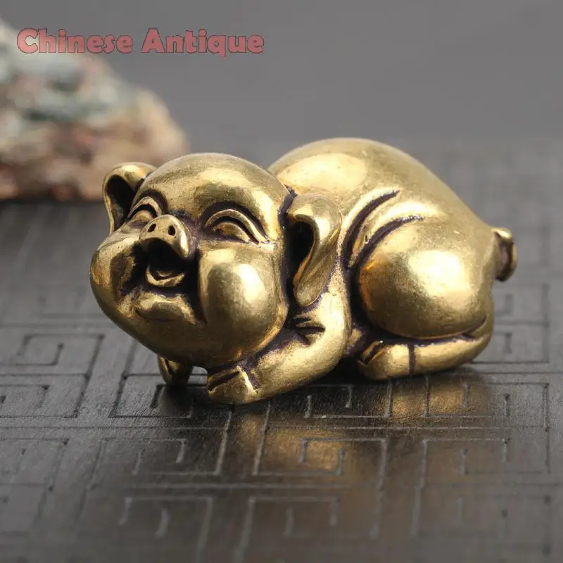 

Solid Copper Pig Small Statue Ornaments Lucky Animal Chinese Zodiac Antique Brass Figurine Office Desk Car Decoratin Mascot Gift