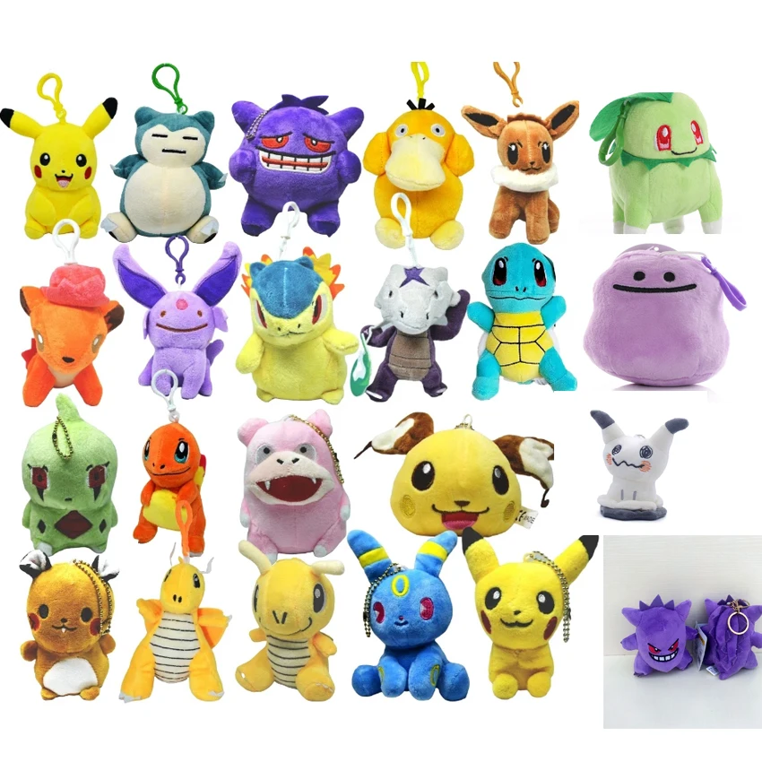 10pcs TAKARA TOMY  Pokemon Keychain Plush Toys  Charmander Eevee Ditto Snorlax  Soft Stuffed Doll for Children Kid Gift