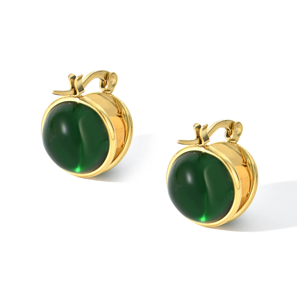 rivca Blue Red Green Dark Color Resin Huggie Earrings Trendy Stainless Steel Fashion Chic France Style Jewelry Women Waterproof