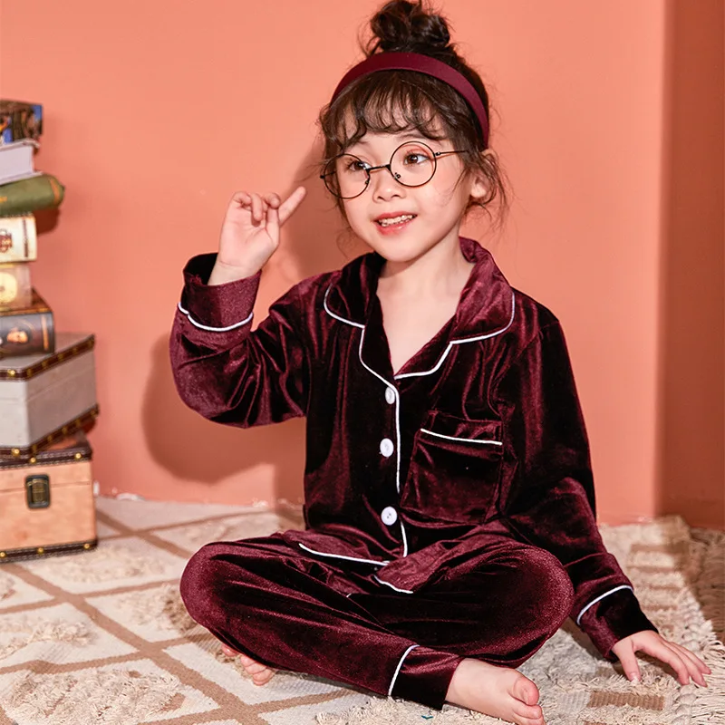 Winter Velour Pajamas Sets for Children Autumn Long Sleeve Turn-down Colloar Warm Sleepwear Kids Homewear Boys Girls Pyjama Suit