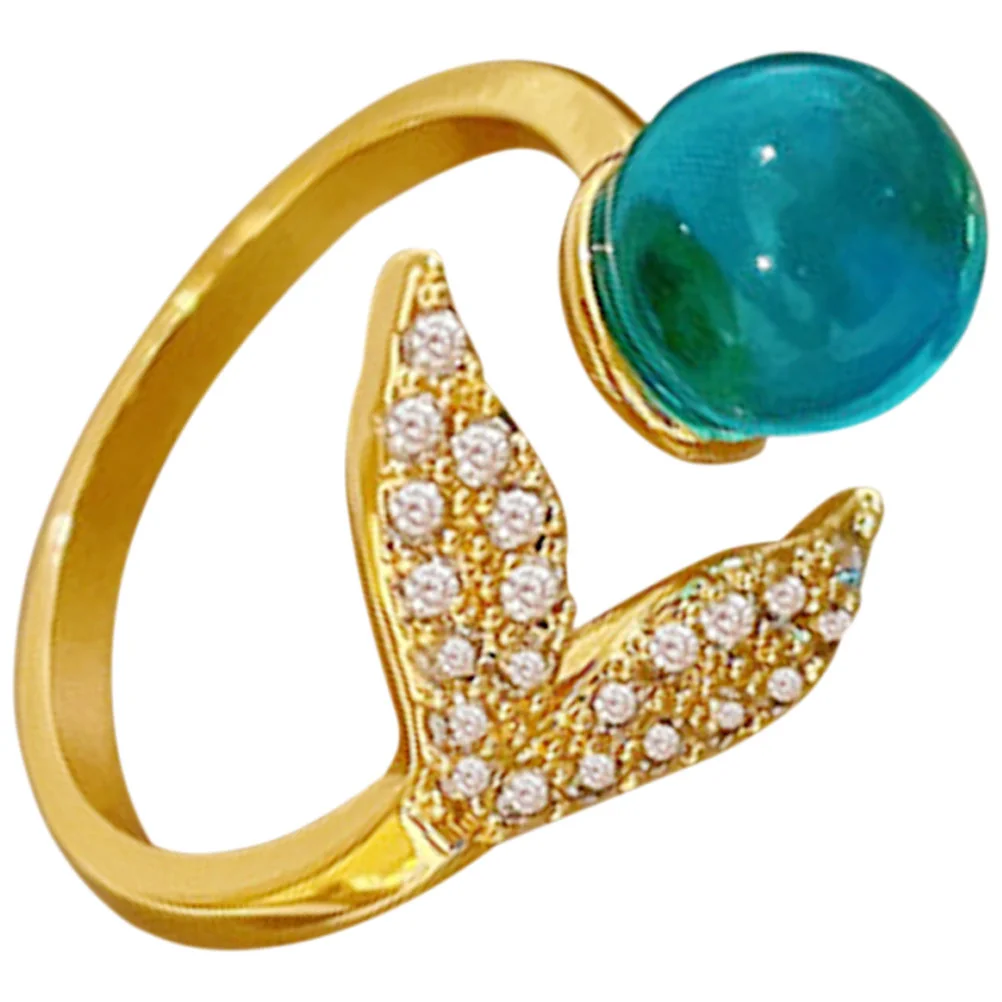 

Finger Ring Woman Girl Adjustable Ring Mermaid Shape Rhinestone Ring Jewelry