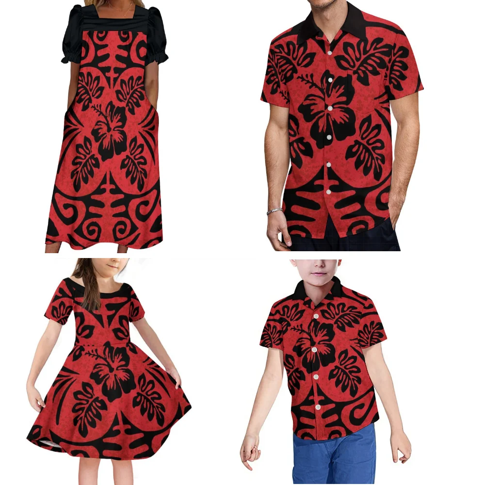Новый дизайн платье и рубашка комплект для семейной вечеринки 2024 летнее