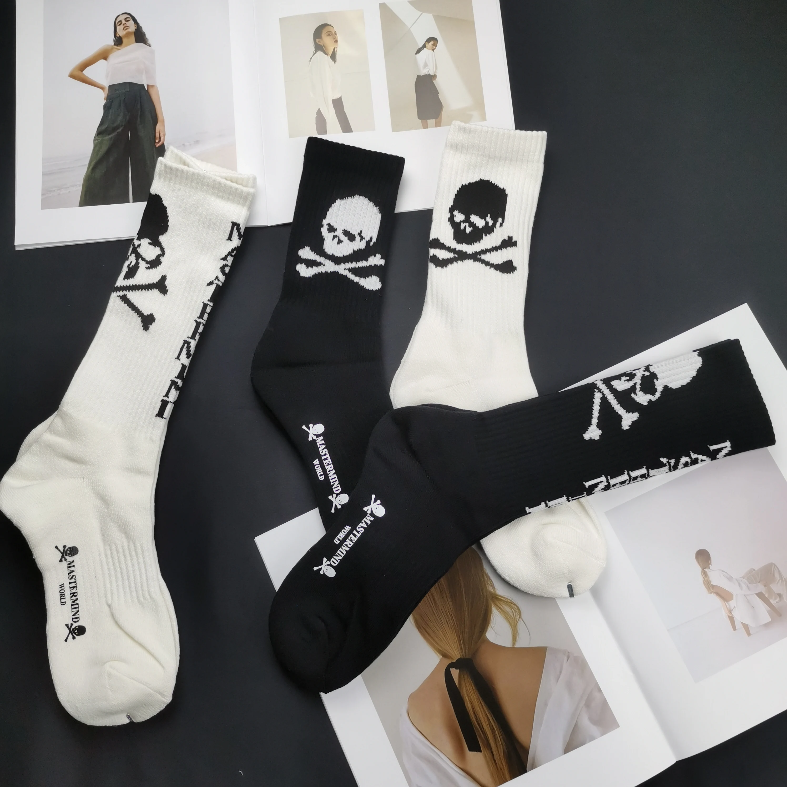 Japanese Mmj Brand Cotton Black and White Skeleton Men's and Women's Towel Bottom Sports Socks MASTERMIND Short Trend Stockings