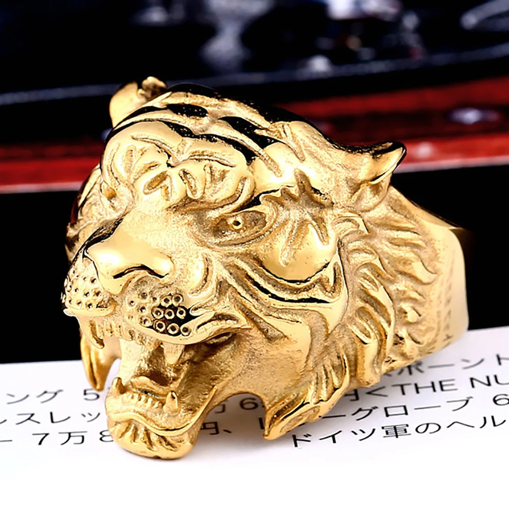 Кольцо мужское из нержавеющей стали в стиле панк с тигром