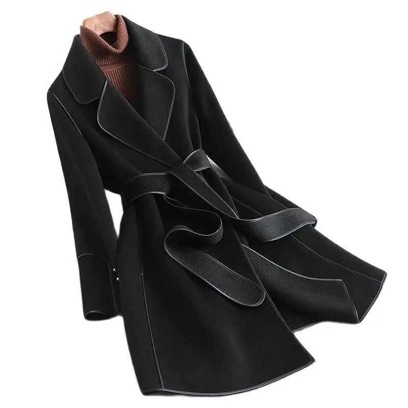 

Модное женское высококачественное шерстяное пальто корейской версии на осень и зиму новое длинное двустороннее шерстяное пальто в западном стиле для женщин