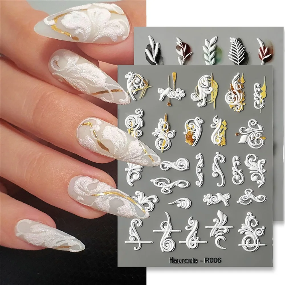 

5D Embossed Nail Stickers Leaves Lines Gel Polish Decals Wedding Flower Engraved Slider Geometric Floral Manicure Decoration