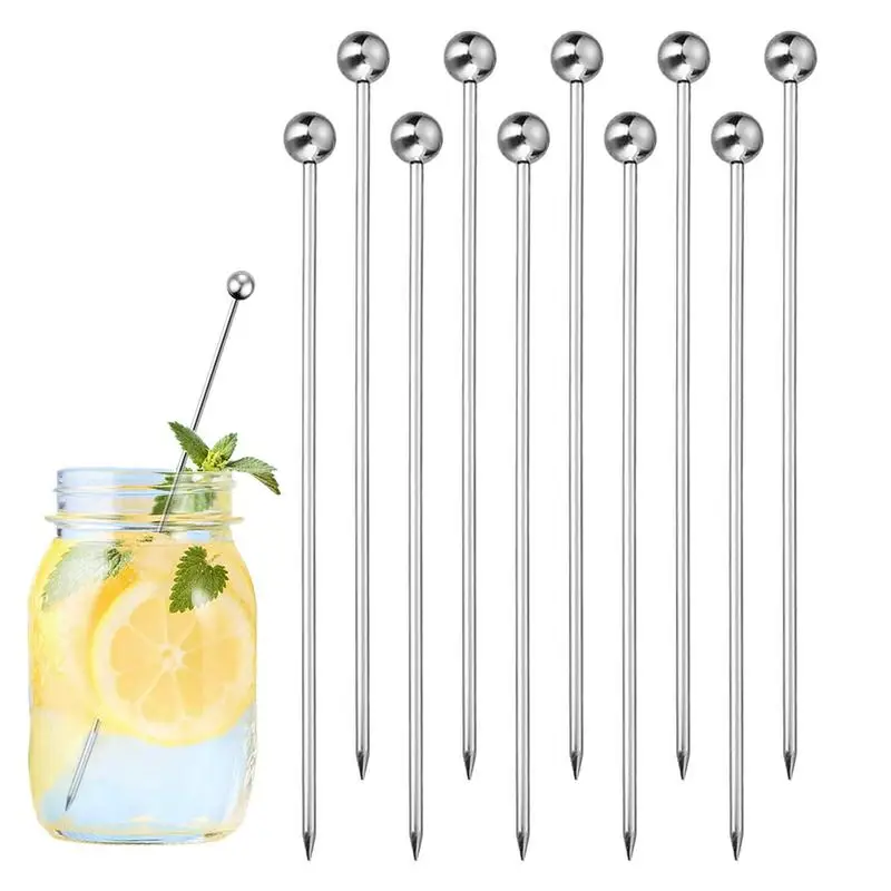 

10Pcs Stainless Steel Cocktail Picks Cocktail Garnish Skewers Fruit Toothpicks Reusable for Drink Skewers Mary Martini Olive Fru