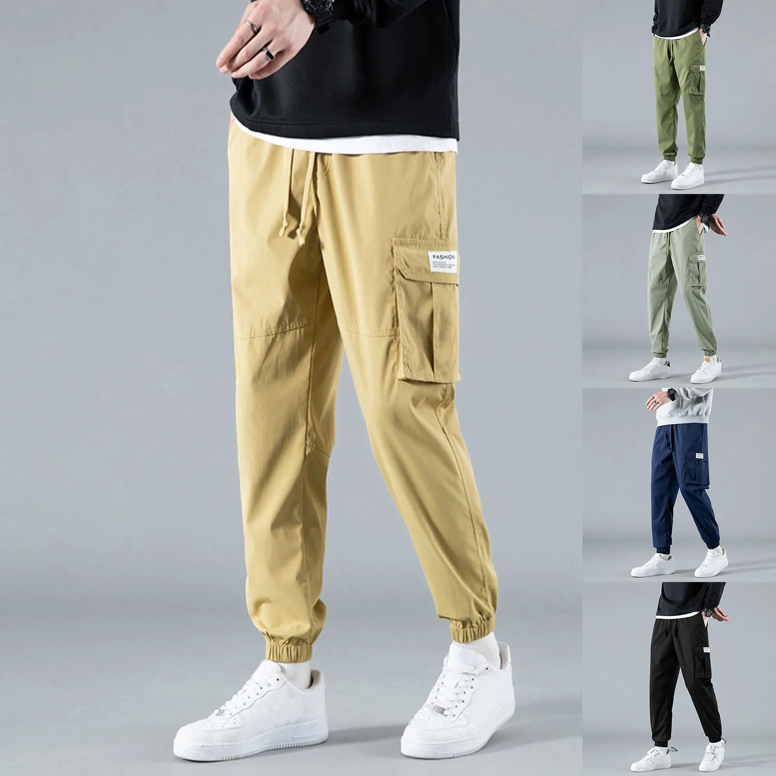 

Штаны-карго мужские с множеством карманов, джоггеры с эластичным поясом, шаровары, Повседневная Уличная одежда в стиле хип-хоп, спортивные брюки-карандаш