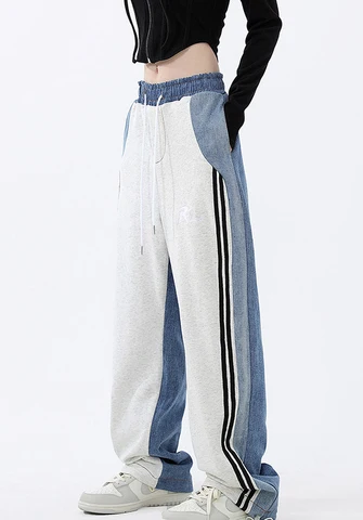 Брюки Y2k женские с завышенной талией, повседневные длинные спортивные штаны в полоску сбоку, с кулиской, с широкими штанинами, в Корейском стиле, весна