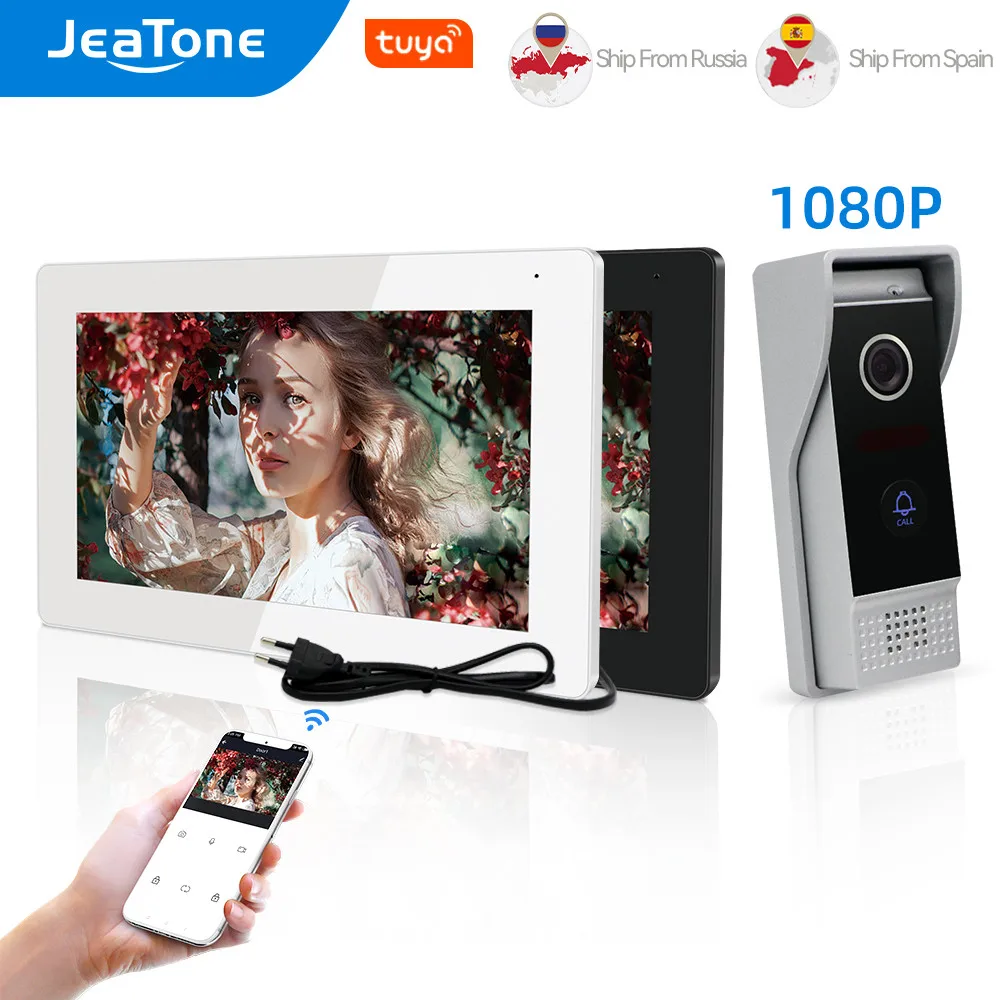 نظام اتصال داخلي للفيديو ذكي من JeaTone Tuya Wilress للمنزل بشاشة 7 بوصة تعمل باللمس مع سلك 1080P FHD فيديو باب الهاتف