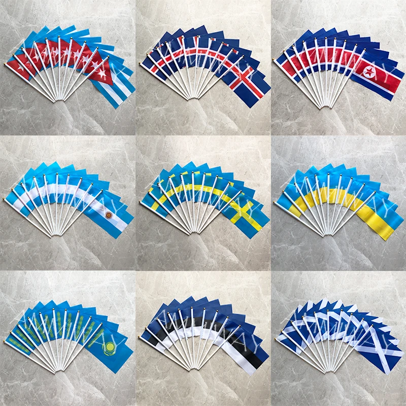 14x21cm 10pcs Austria Peru Singapore Albania China Chinese Tunisia Denmark Danish Georgia Indonesia Small Hand Flags and Banners - купить по