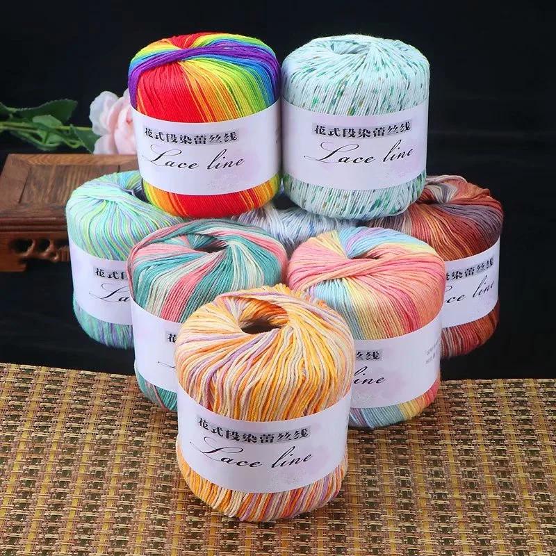 

50g/ball Colorful Lace Cotton Yarn Segmental Dyeing Gradient Yarn For Hand Knitting Crochet Garment Doll Baby Yarn