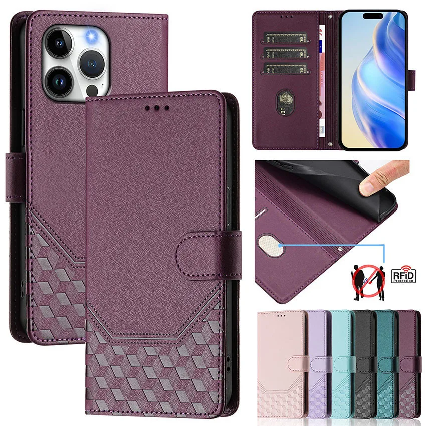 Чехол-книжка с блокировкой RFID для iPhone 16 15 14 13 12 11 Pro Max X XS XR 7 8 Plus SE 2 3 чехол-бумажник
