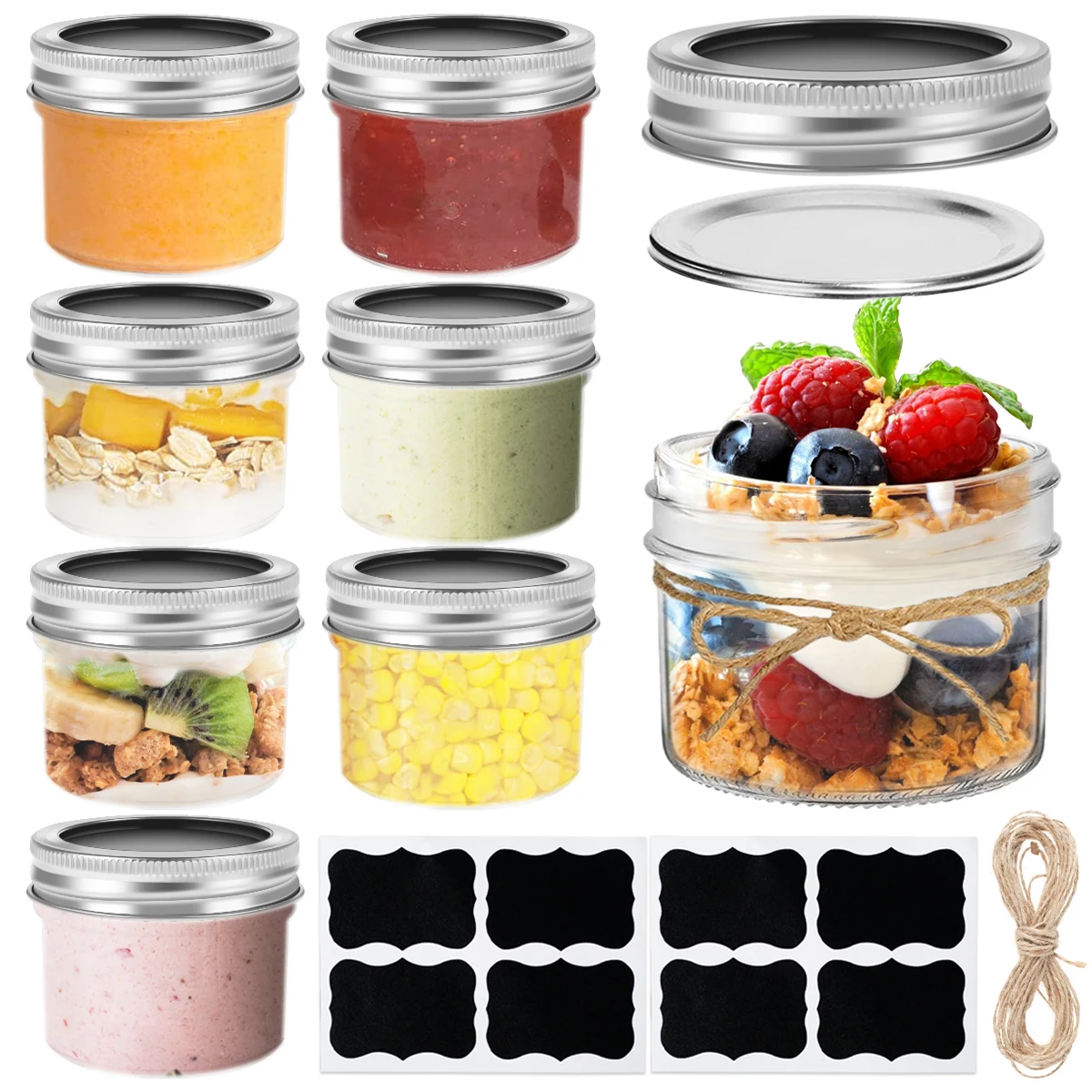 

8Pcs Mini Mason Jars 4oz/120ml Small Glass Canning Jar Stackable Regular Mouth Mason Jar with Lids and Seal Bands Sealed