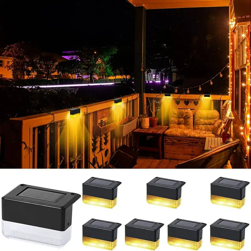 

Solar Lights 8 Pack Warm White & Multicolor Color Changing Deck Lights IP65 Waterproof Outdoor Solar Powered Stair Lights