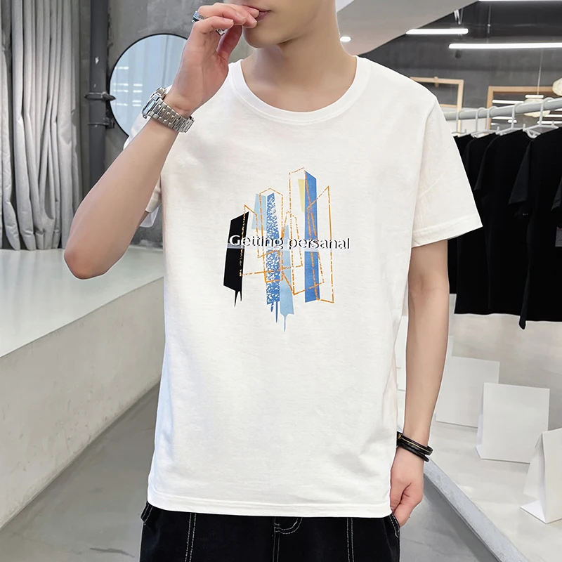 

Real shot short sleeve T-shirt men's cotton half sleeve clothes summer men's 2022 new white bottoming shirt tide brand