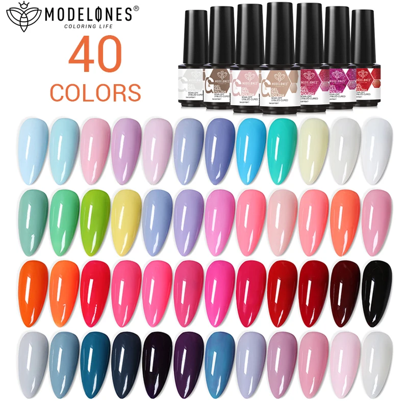 

Modelones 7ml UV Nail Gel Polish Solid Nail Glitter Sequins 40 Colors Gel Polish Semi-permanent Varnish Soak Off Nail Art Design