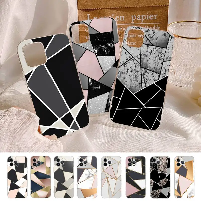 

Marble Geometric Art Phone Case For iPhone 14 13 12 Mini 11 Pro XS Max X XR SE 6 7 8 Plus Soft Silicone Cover