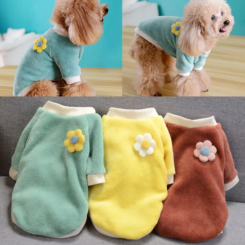 

Plush Flowers Pet Dog Vest Winter Warm Pet Clothes for Small Dogs Fleece Puppy Cat Coat Yorkies Chihuahua Shih Tzu Pug Outfits