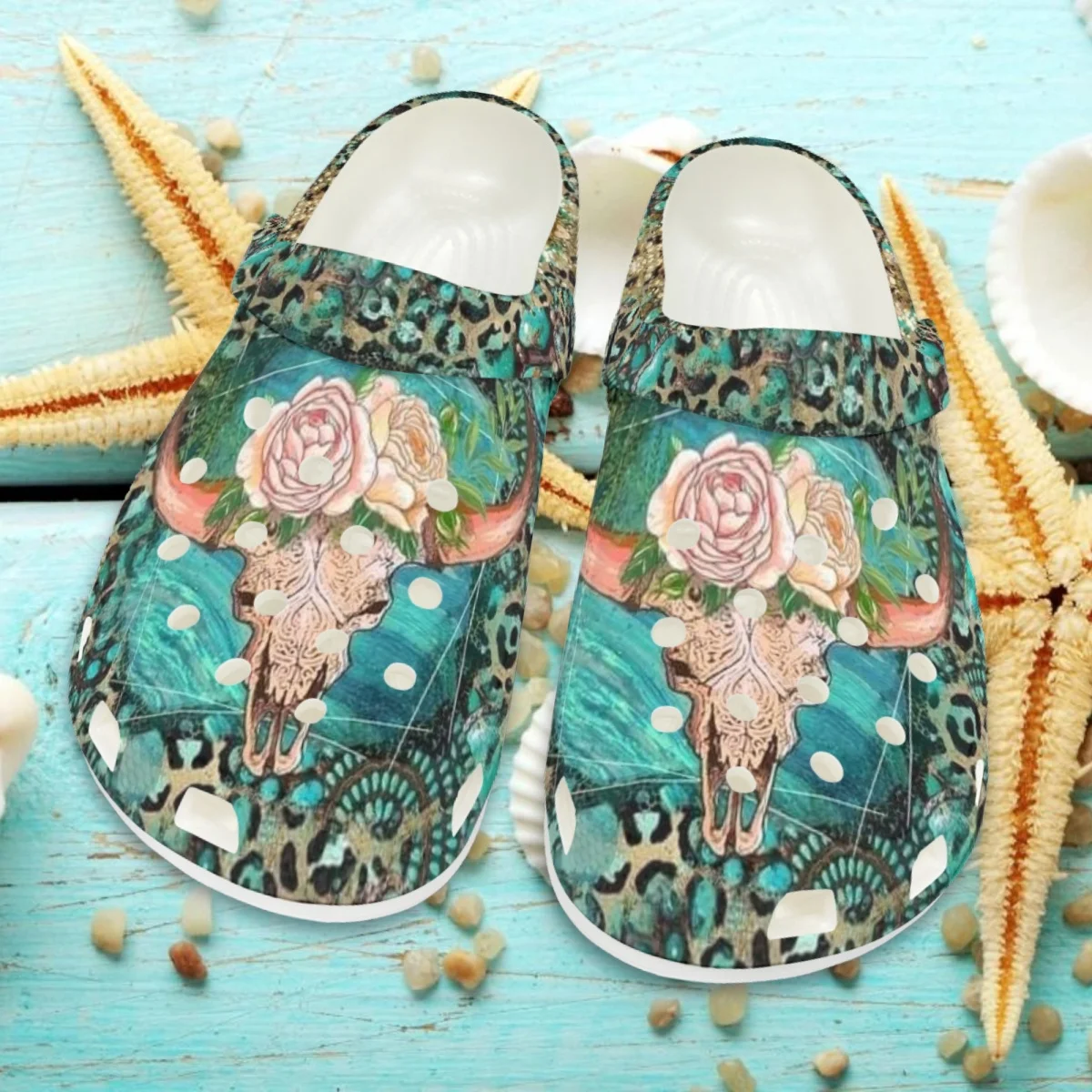 

Fashion Farm Bull Head Bone Pattern Print Sandals for Women Summer Outdoor Beach Non-slip Slippers Classic EVA Light Hole Shoes