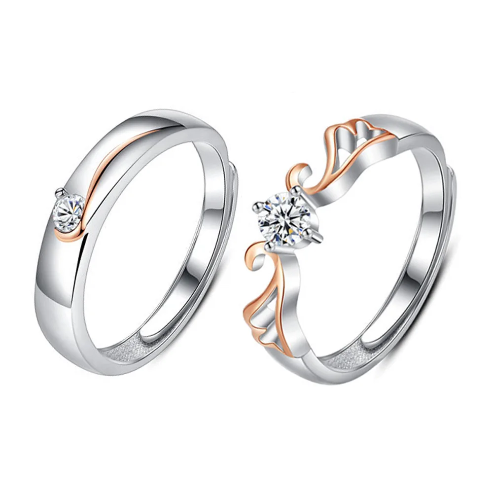 Купи New fashion trend simple couple ring s925 silver inlaid 5A zircon ring live mouth adjustable за 532 рублей в магазине AliExpress