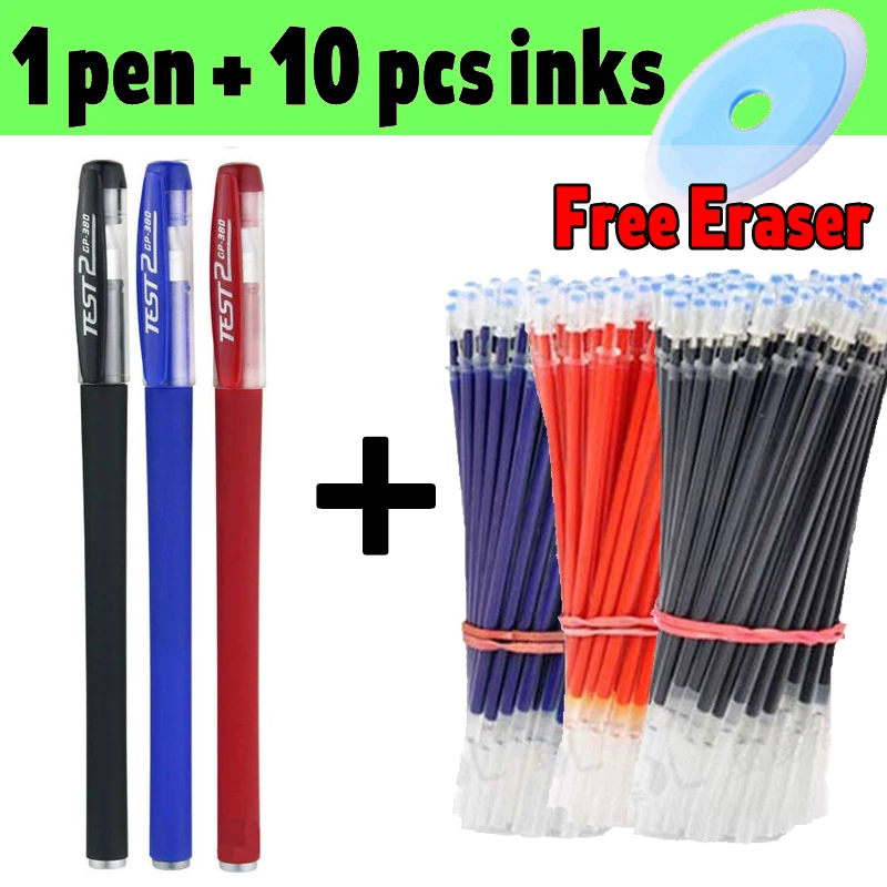 

11pcs Gel Pen Set Neutral Pen Smooth Writing Fastdry 0.5mm Black Blue Red Color Replacable Refill School Stationery Supplies