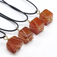 natural stone agate unshaped square pendant necklace clavicle rope chain for jewelry making accessorie healing gem charm gift1pc