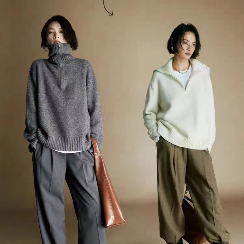 Французский романтический женский свободный свитер с большими лацканами и