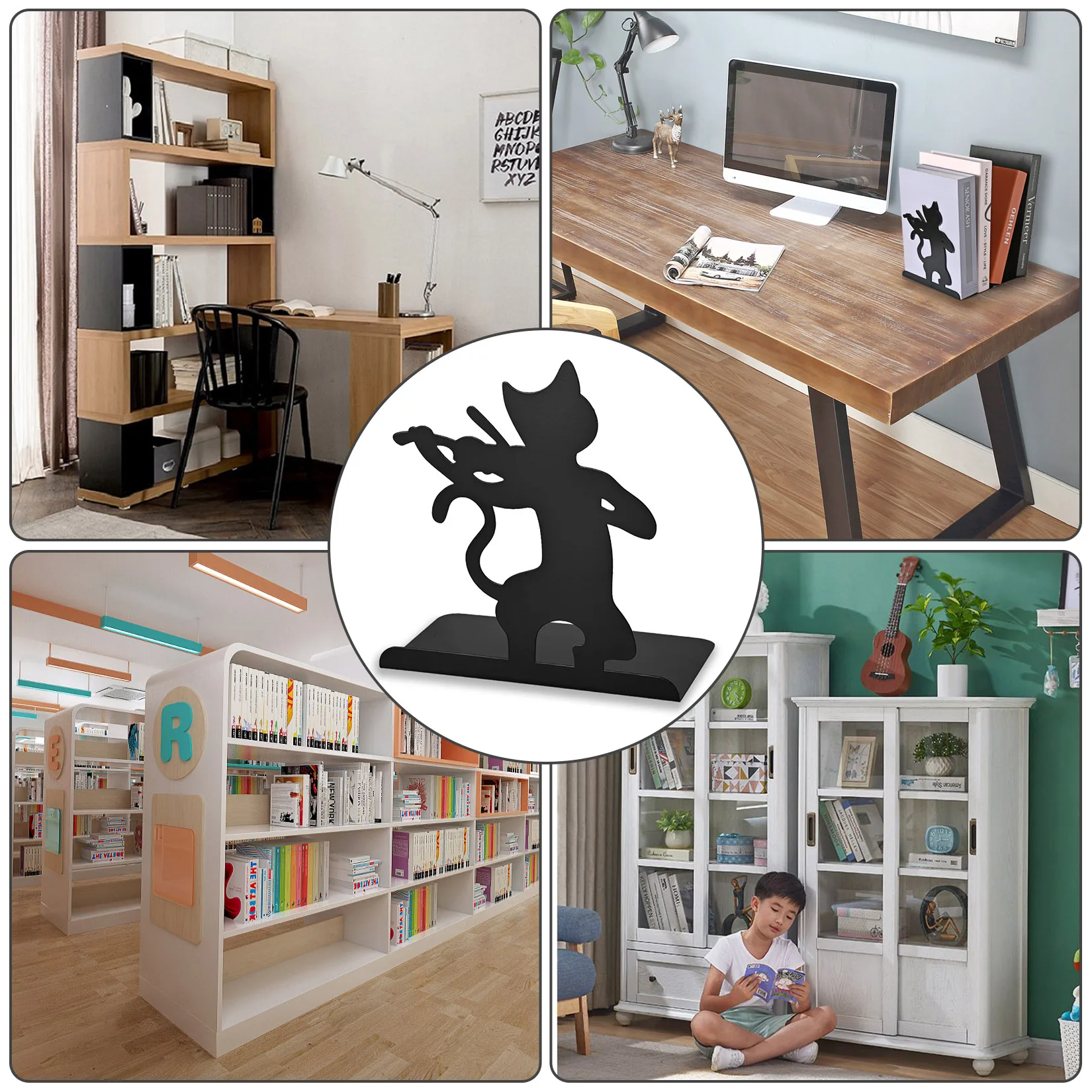 

2pcs/set Creative Book Holders Cute Desk Bookends Iron Folder Stoppers Book Desktop Office Organizer Book Support Stand