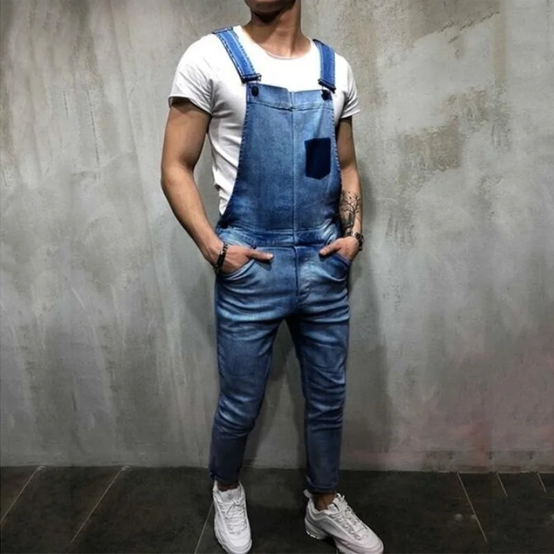 Men's Strap Denim Jumpsuit Jeans Rompers Spring and Autumn High Street Full Length Trousers Overalls Streetwear Men Jeans