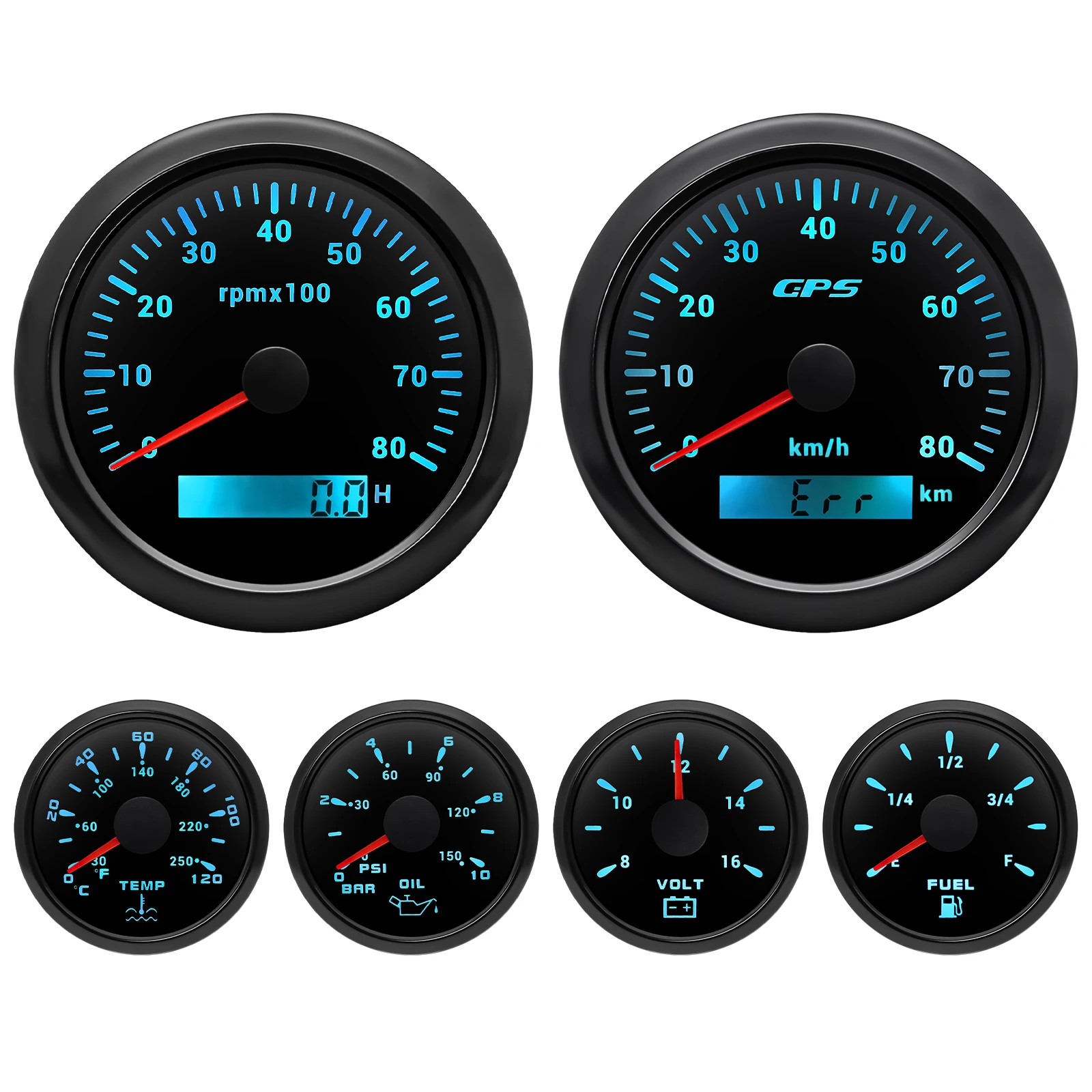 

Комплект датчиков 85 мм + 52 мм Тахометр GPS Спидометр Температура воды Пресс масла Вольтметр Датчик топлива для автомобиля Лодка Бензин по индивидуальному заказу