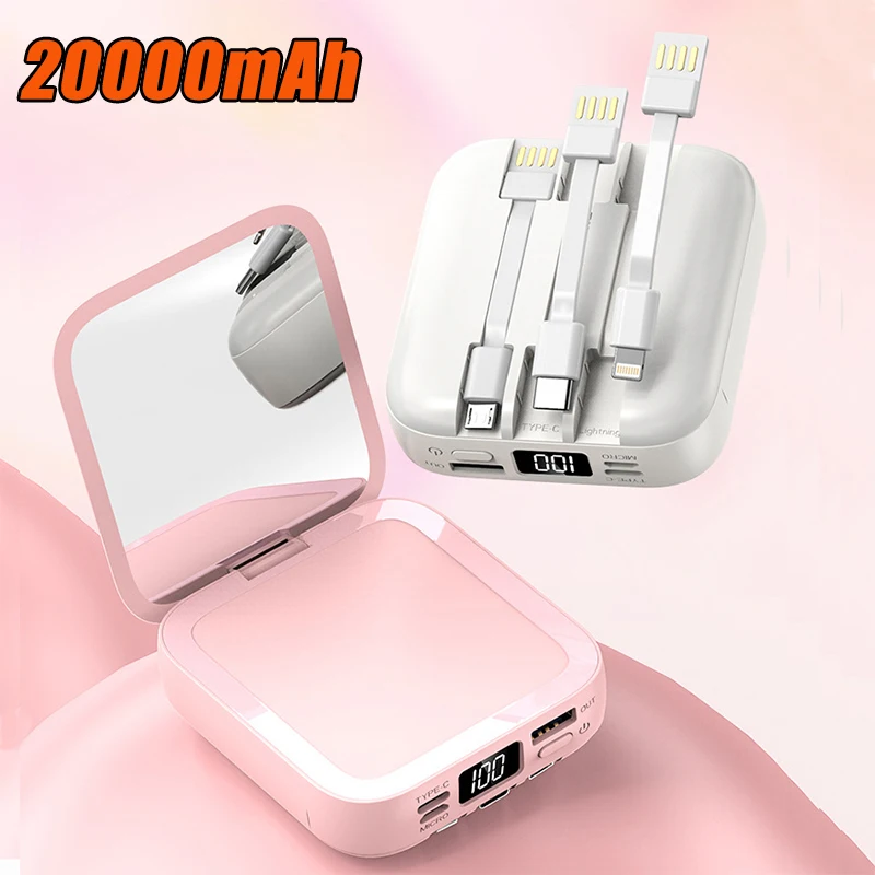 

10000mah/20000mah Portable Power Bank LED Digital Display External Battery Poverbank Built in Cable Powerbank For Smartphones