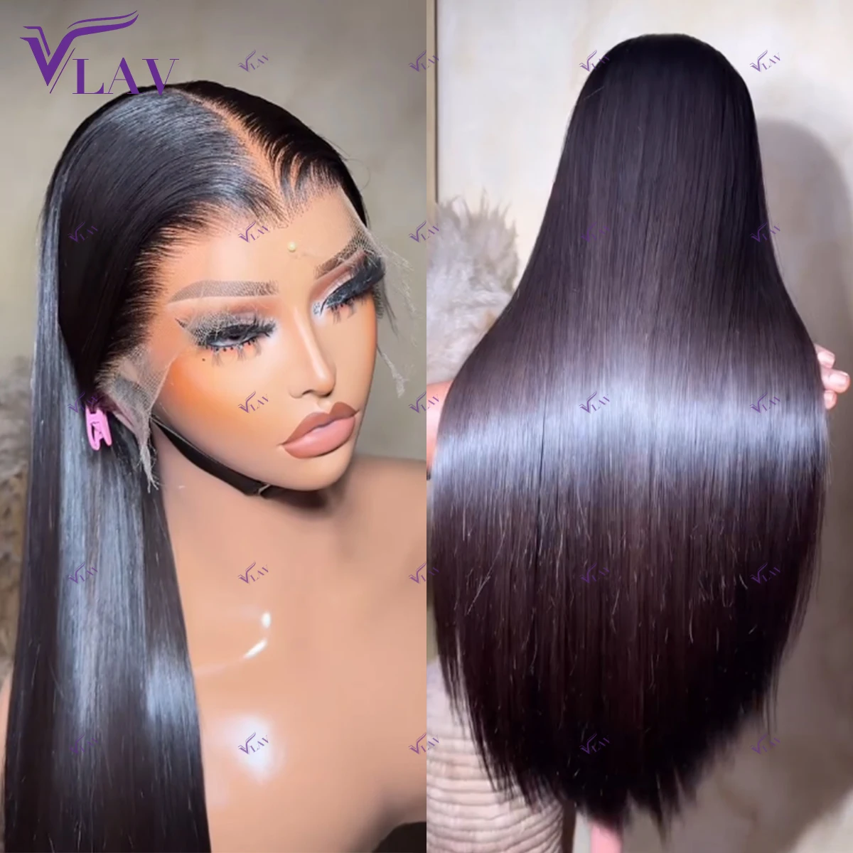 Фото Парик Lagos Hairline из 100% натуральных волос, шелковисто-прямой, без клея, с HD-кружевной передней частью 13x6/360, предварительно прорезанный, готовый к носке, плотность 400% №3
