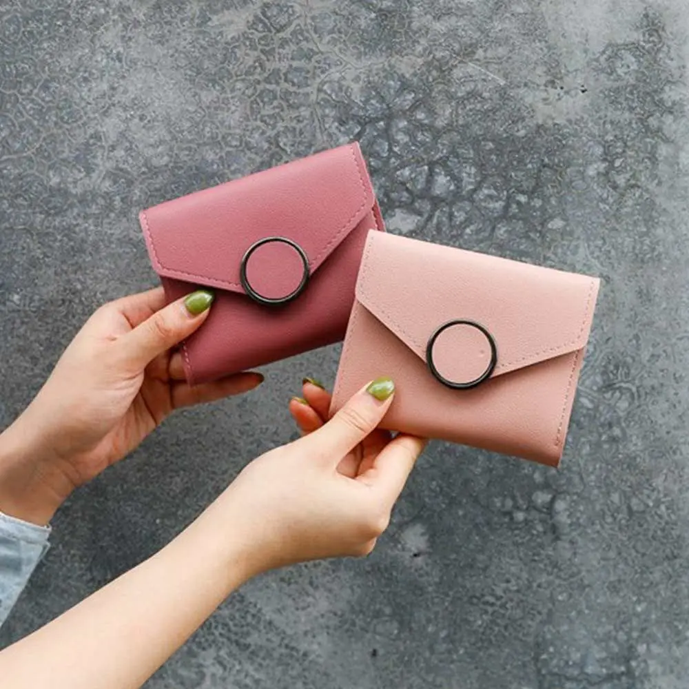 

1 шт. Женские однотонные маленькие короткие кошельки, модная женская кожаная сумка для денег, модный дизайнерский кошелек с застежкой и коль...