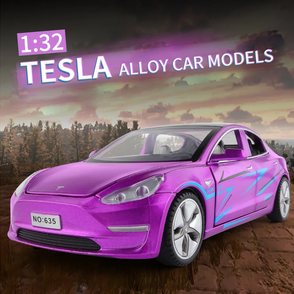 

1/32 Model3 Car Alloy Model Miniature Car Simulation Die-Cast Wheel Steering Sound And Light Children'S Toys Collectibles