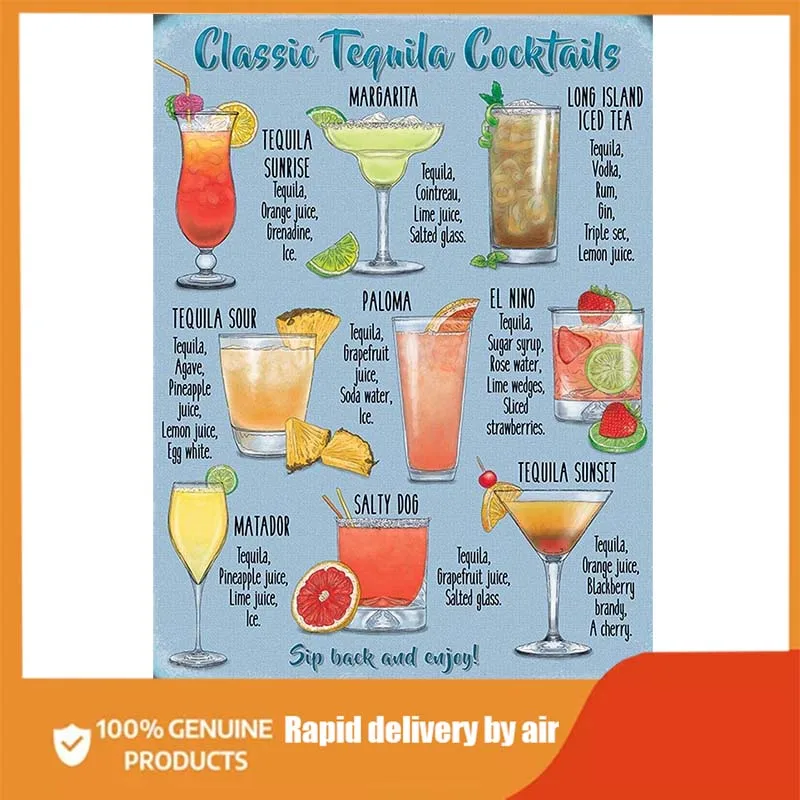 

Cocktail Sign Classic Tequila Cocktails Vintage Retro Rustic Pub Wall Deor Art Metal Tin Sign home decor outdoor decor