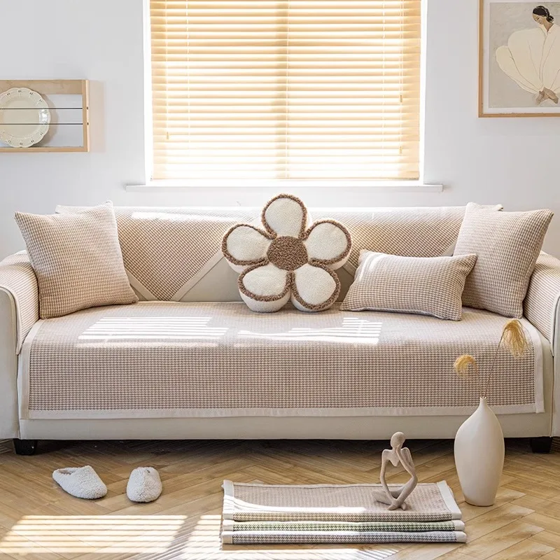 Хлопковое льняное покрывало для дивана нескользящее джутовое диванной подушки