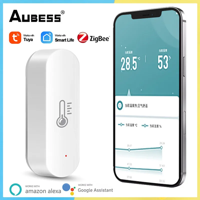 

Умный датчик температуры и влажности Tuya ZigBee, датчик для домашней безопасности, работает с приложением Alexa Google