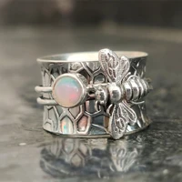 gorgeous silver plated opal bee ring meditation wedding band rings for women female bee party fashion jewelry gifts