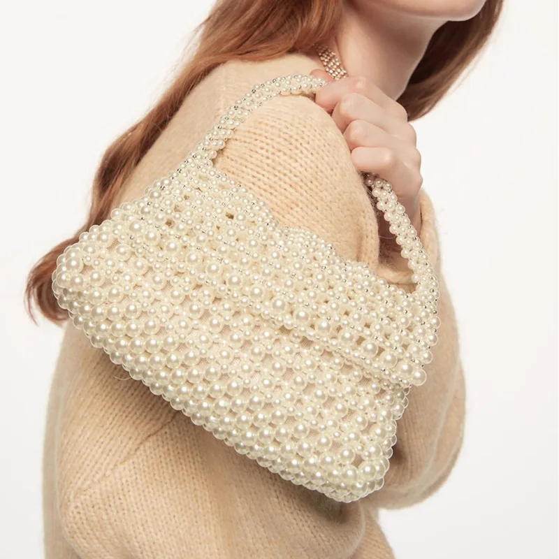

Fashion Pearls Women Handbags Designer Beading Chains Shoulder Crossbody Bags Luxury Handmade Party Purses Summer Beach Bag 2022