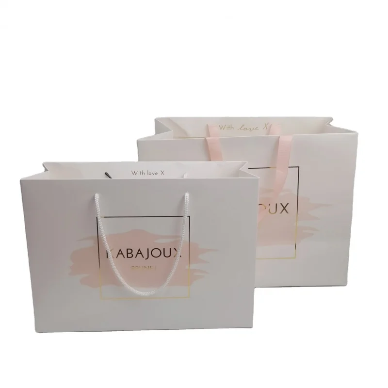 

customizd design luxury custom logo gold stamping printed white gift paper shopping bags with logos